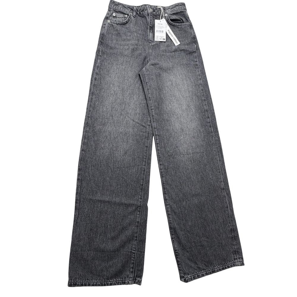 NAKD Jeans Womens 27x31‎ Dark Grey Fold Up Loose Denim Wide Leg High Rise Tag 34